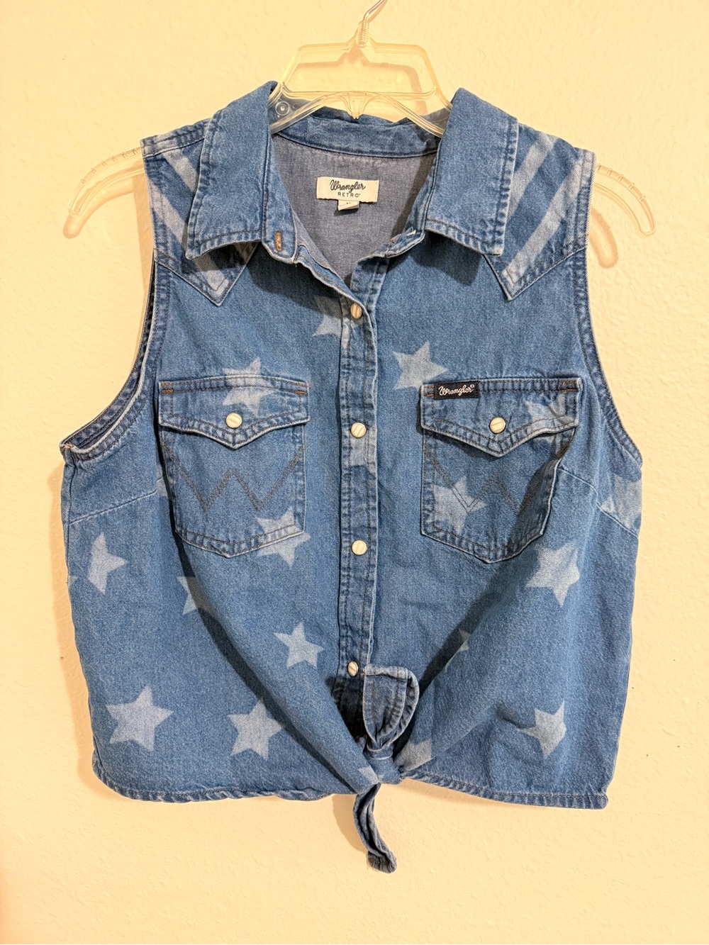 Wrangler Blue Star-Print Sleeveless Denim Tie Shirt